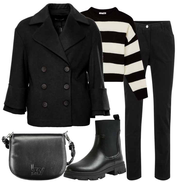 Outfit donna - City. Stile Urban per Tutti i giorni. Abbinamento con pantaloni, maglieria, stivaletti chelsea, cappotti, borse a spalla.