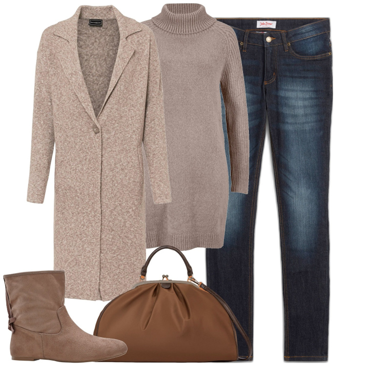 Outfit donna - City. Stile Urban per Tutti i giorni. Abbinamento con cappotti, jeans skinny, maglieria, stivaletti, borse a spalla.