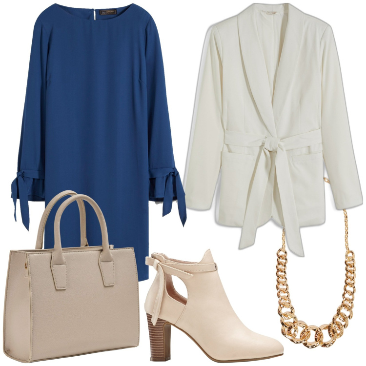 Outfit donna - Total look #1978927. Stile Minimal per Ufficio. Abbinamento con stivaletti, vestiti, blazer, shopping bag, collane.