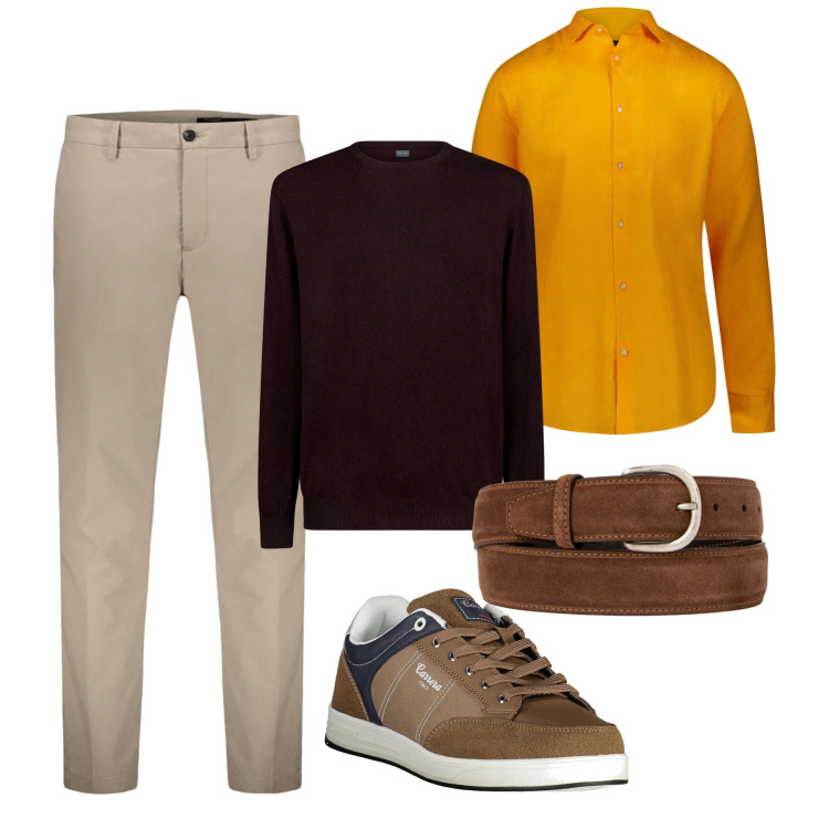 Outfit uomo - Foliage. Stile Casual per Tutti i giorni. Abbinamento con cinture, maglieria, sneakers, pantaloni, camicie.