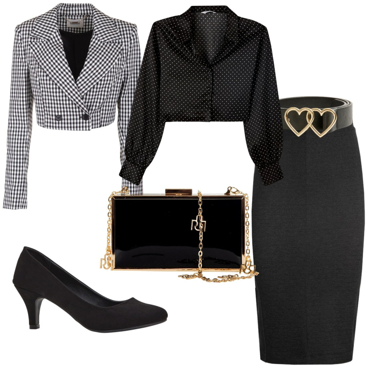 Outfit donna - Total look #1979069. Stile Chic per Serata fuori. Abbinamento con décolleté, camicie, cinture, pochette, blazer, gonne lunghe.