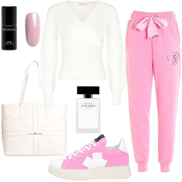 Outfit donna - Total look #1979077. Stile Sporty chic per Tutti i giorni. Abbinamento con borse a spalla, sneakers, profumi, smalti, maglieria, pantaloni.