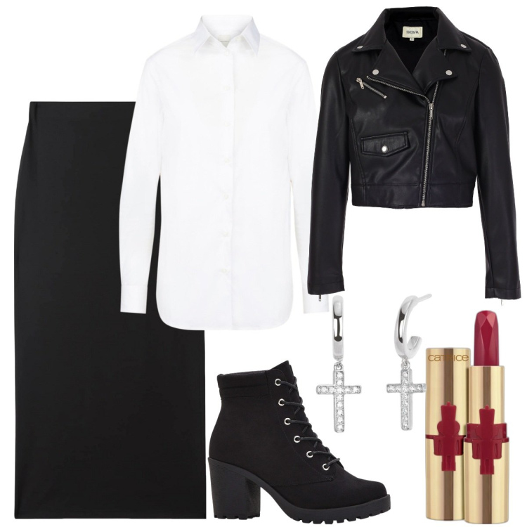 Outfit donna - Alternative 80s. Stile Vintage retrò per Serata fuori. Abbinamento con stivaletti, rossetti, gonne lunghe, orecchini, blazer, camicie.
