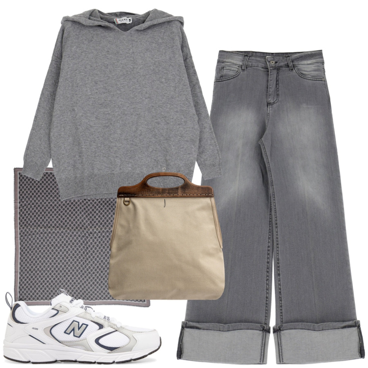 Outfit donna - City. Stile Trendy per Tutti i giorni. Abbinamento con sciarpe, sneakers, pullovers, jeans, borse a tracolla.