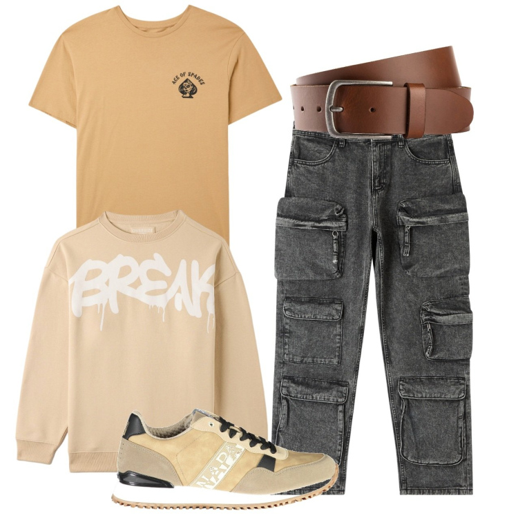 Outfit uomo - Cargo multiuso. Stile Urban per Tutti i giorni. Abbinamento con cinture, t-shirt, felpe, jeans, sneakers.