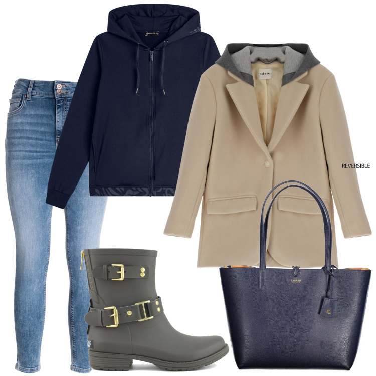 Outfit donna - Cappotto formale. Stile Casual chic per Scuola/Università. Abbinamento con jeans skinny, felpe con cappuccio, cappotti, stivali, borse a spalla.