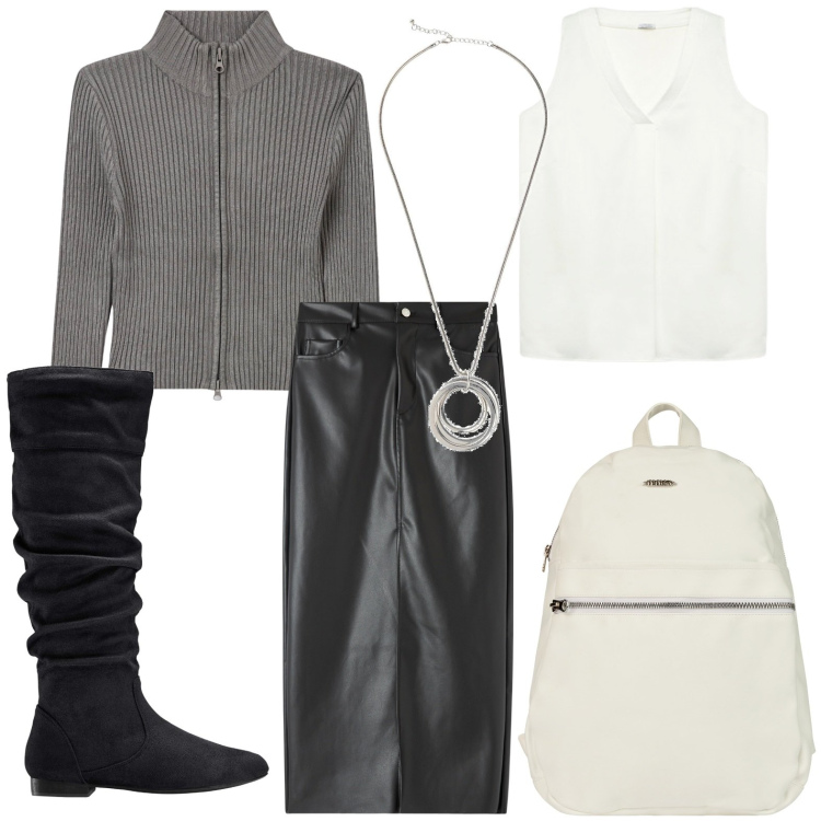 Outfit donna - Gonna lunga attillata. Stile Glamour per Ufficio. Abbinamento con stivali, collane, gonne lunghe, cardigans, zaini, top.