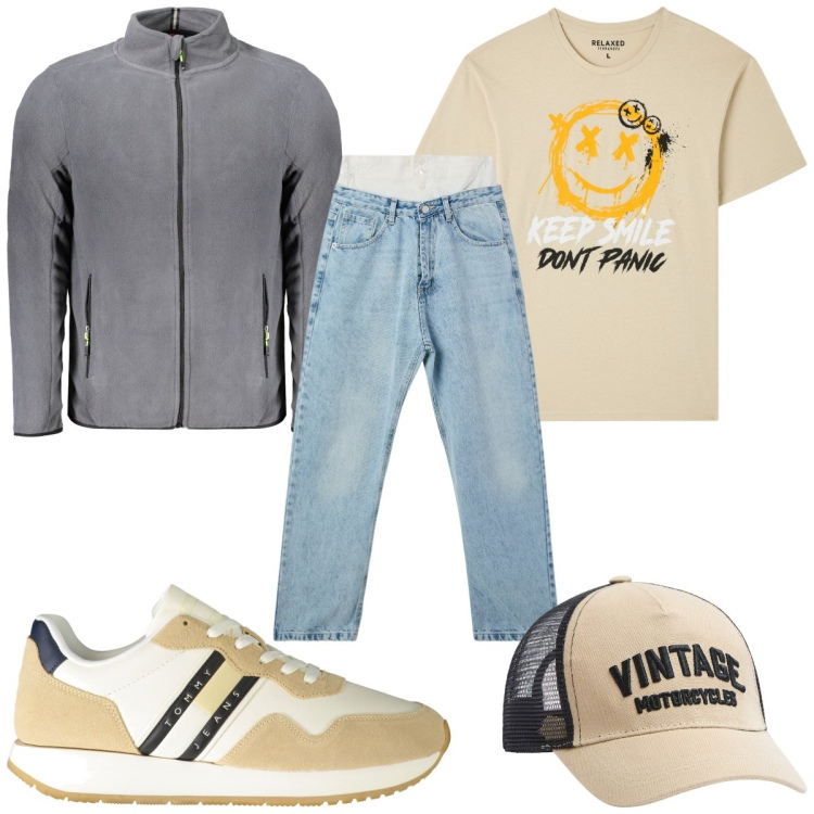 Outfit uomo - Total look #1979314. Stile Trendy per Tutti i giorni. Abbinamento con t-shirt, cappelli, jeans, sneakers, felpe.