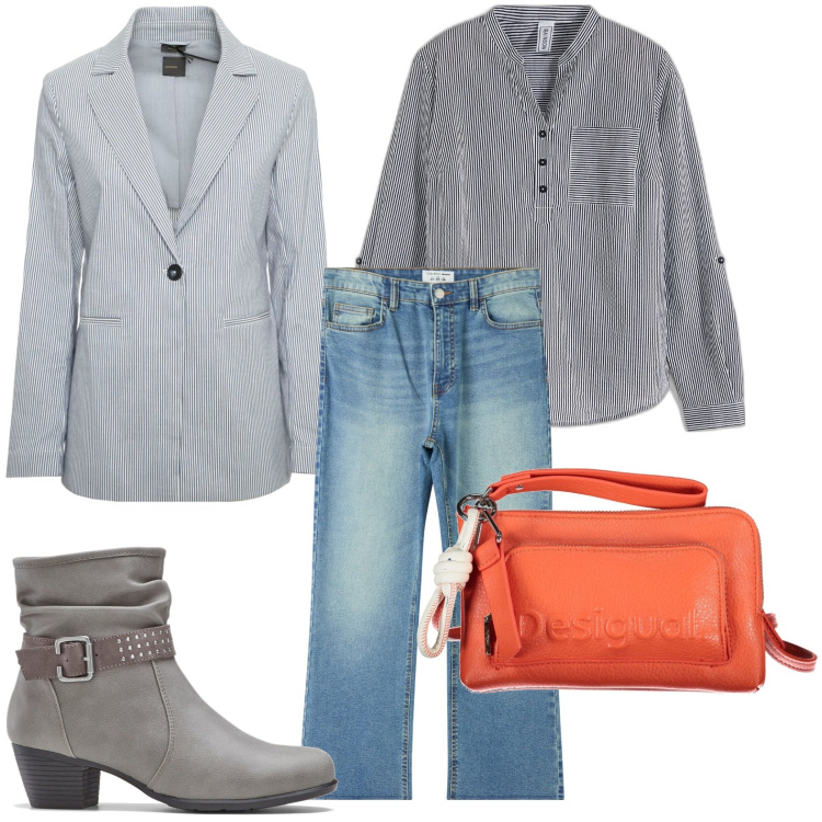 Outfit donna - La giacca grigia per l\'ufficio. Stile Urban per Ufficio. Abbinamento con tuniche, stivaletti, jeans, borse a tracolla, blazer.