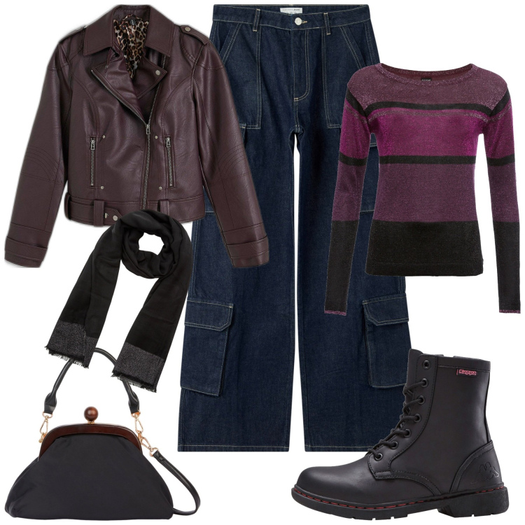 Outfit donna - Jeans cargo e anfibi. Stile Casual per Tutti i giorni. Abbinamento con maglieria, blazer, stivaletti, jeans, sciarpe, clutch.