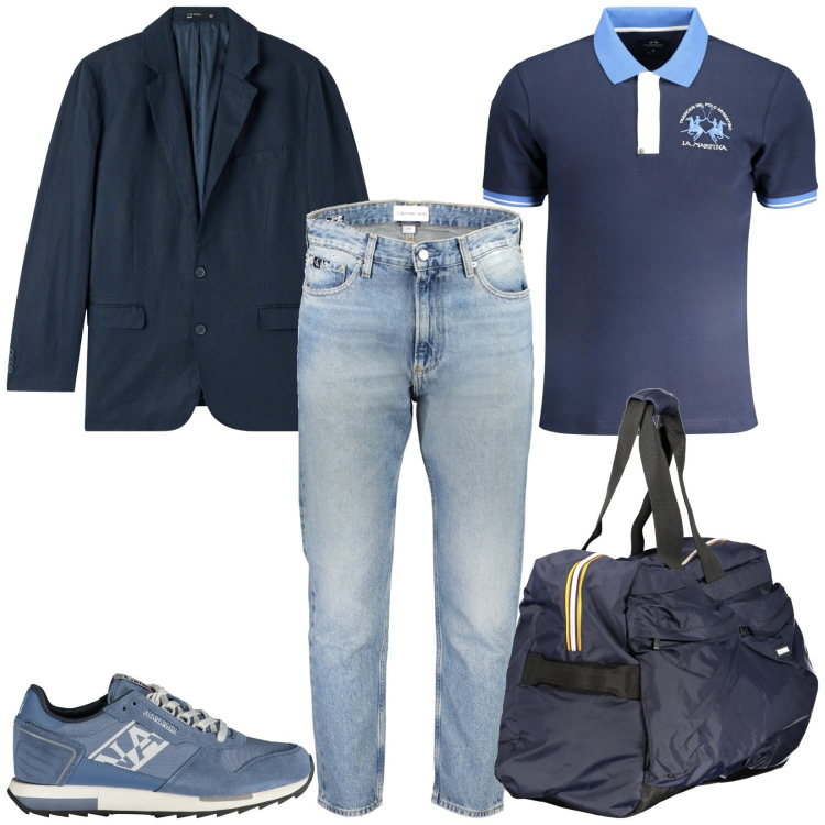 Outfit uomo - Total look #1979482. Stile Casual per Tutti i giorni. Abbinamento con giacche, sneakers, jeans, polo, borse sportive.