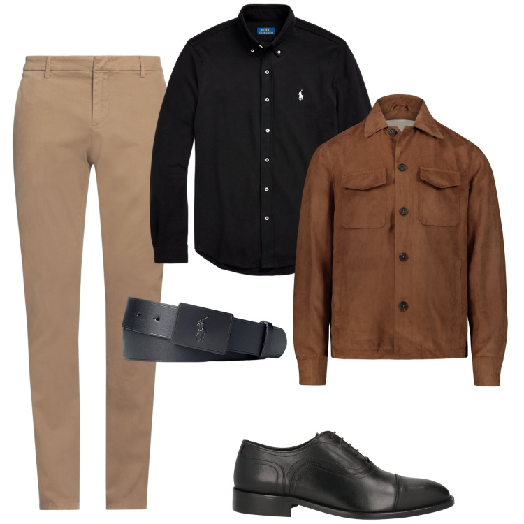 Outfit uomo - Lo stile marrone e nero. Stile Business/Elegante per Ufficio. Abbinamento con pantaloni chino, scarpe stringate, camicie, cinture, giacche.