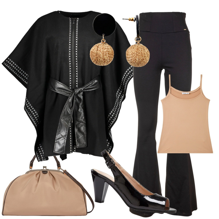 Outfit donna - Kimono. Stile Bon Ton per Ufficio. Abbinamento con orecchini, décolleté, top, pantaloni, cappotti, borse a spalla.