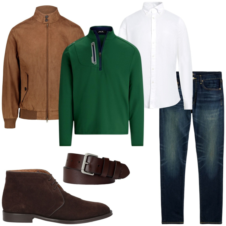 Outfit uomo - La domenica mattina. Stile Trendy per Tutti i giorni. Abbinamento con camicie, stivali e stivaletti, cinture, jeans, pullovers, giacche.