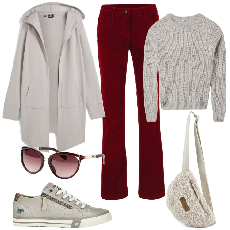 Outfit donna - Very casual. Stile Casual per Tutti i giorni. Abbinamento con blazer, pantaloni, occhiali da sole, sneakers, maglieria, marsupi.