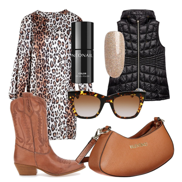 Outfit donna - Ottobre - animalier anche di giorno. Stile Glamour per Tutti i giorni. Abbinamento con smalti, vestiti, borse a spalla, stivali, piumini, occhiali da sole.