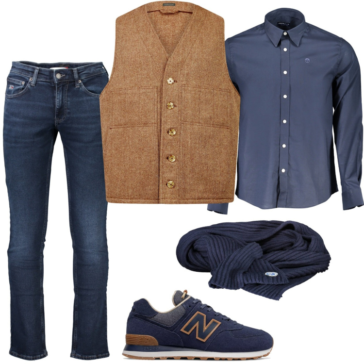 Outfit uomo - Con i tuoi. Stile Casual per Tutti i giorni. Abbinamento con sneakers, gilet, camicie, sciarpe, jeans.