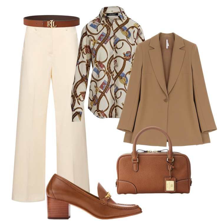 Outfit donna - Ufficio classico. Stile Bon Ton per Ufficio. Abbinamento con blazer, cinture, décolleté, borse a mano, camicie, pantaloni.