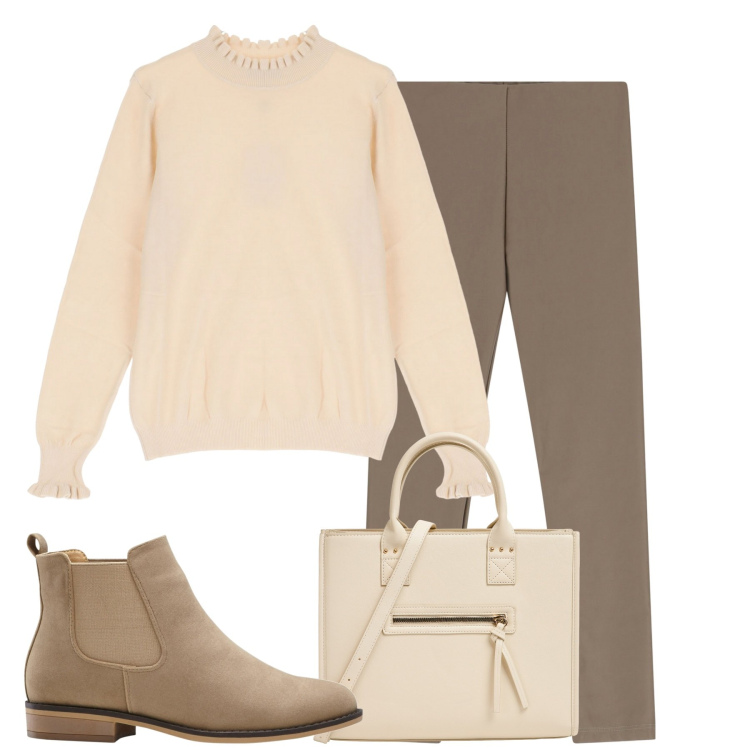 Outfit donna - Total look #1979700. Stile Basic per Tutti i giorni. Abbinamento con stivaletti chelsea, shopping bag, pantaloni skinny, maglieria.