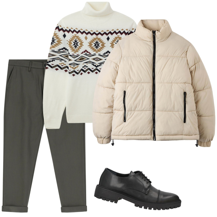 Outfit uomo - Total look #1979712. Stile Trendy per Tutti i giorni. Abbinamento con scarpe stringate, maglieria, piumini, pantaloni.