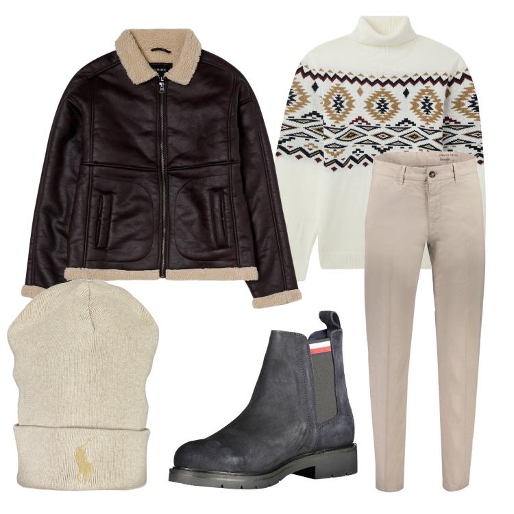 Outfit uomo - Total look #1979731. Stile Casual per Tutti i giorni. Abbinamento con maglieria, giacche, stivali, pantaloni, berretti.