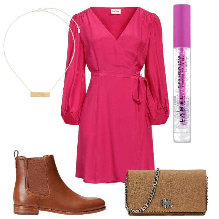 Outfit donna - Total look #1979803. Stile Trendy per Tutti i giorni. Abbinamento con vestiti corti, mascara, borse a mano, stivaletti chelsea, ciondoli.
