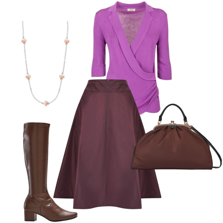 Outfit donna - La blusa scaldacuore. Stile Bon Ton per Serata fuori. Abbinamento con stivali, collane, maglieria, borse a spalla, gonne.