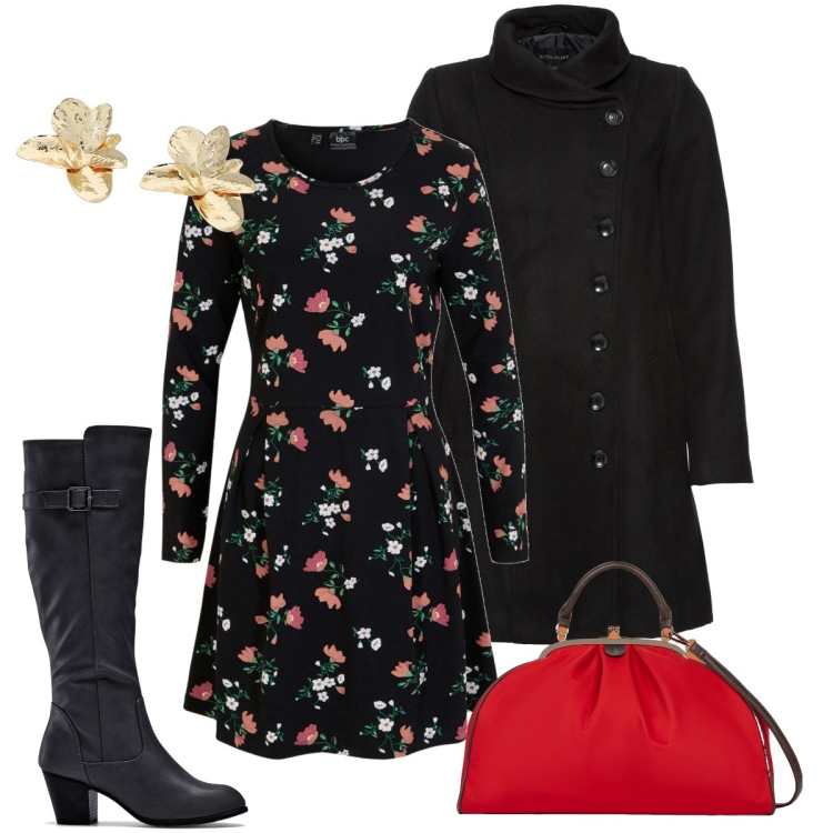 Outfit donna - Bottoni laterali. Stile Bon Ton per Serata fuori. Abbinamento con stivali, cappotti, vestiti, orecchini, borse a spalla.