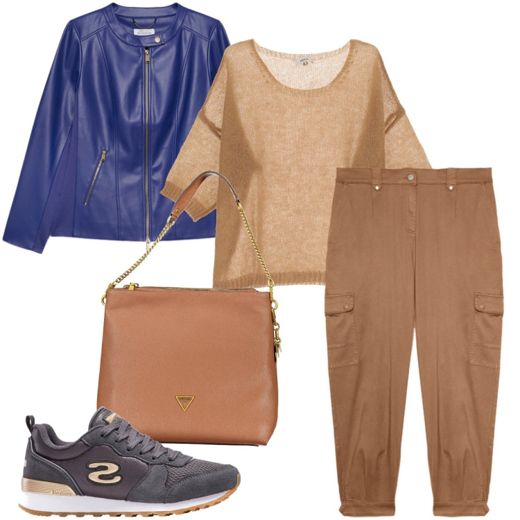 Outfit donna - I pantaloni cargo. Stile Casual chic per Ufficio. Abbinamento con sneakers, pullovers, blazer, borse a tracolla, pantaloni cargo.