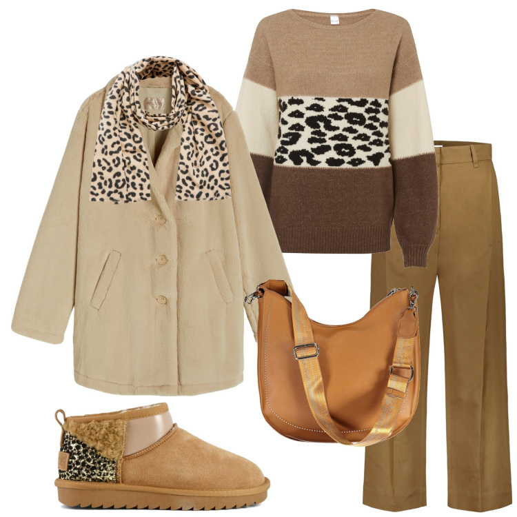 Outfit donna - In città. Stile Casual per Tutti i giorni. Abbinamento con maglieria, sciarpe, cappotti, pantaloni, stivali, borse a spalla.