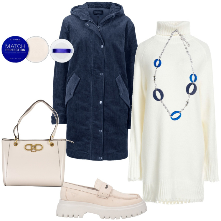 Outfit donna - Total look #1979914. Stile Casual per Tutti i giorni. Abbinamento con parka, mocassini, vestiti corti, ciprie, ciondoli, borse a spalla.