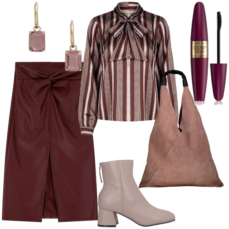 Outfit donna - Total look #1979928. Stile Casual chic per Tutti i giorni. Abbinamento con stivaletti, mascara, bluse, orecchini, gonne, borse a spalla.
