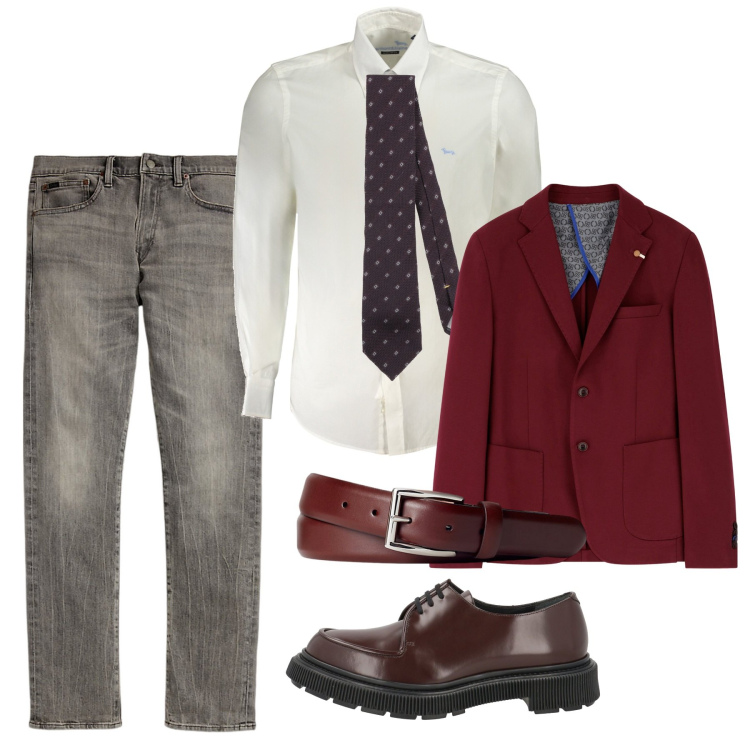 Outfit uomo - Un certain savoir faire. Stile Trendy per Serata speciale. Abbinamento con cravatte, scarpe stringate, giacche, cinture, jeans, camicie.
