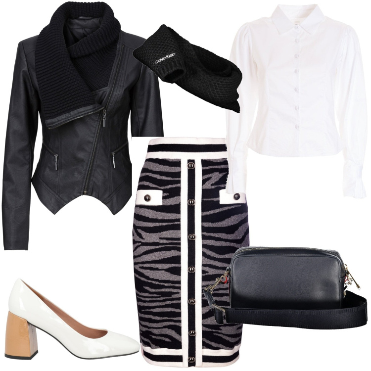 Outfit donna - Total look #1979964. Stile Casual per Tutti i giorni. Abbinamento con décolleté, blazer, gonne longuette, camicie, borse a tracolla, sciarpe.