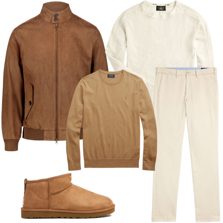 Outfit uomo - Comodo con gli ugg. Stile Urban per Ufficio. Abbinamento con maglieria, maglieria, pantaloni chino, giacche, stivali.