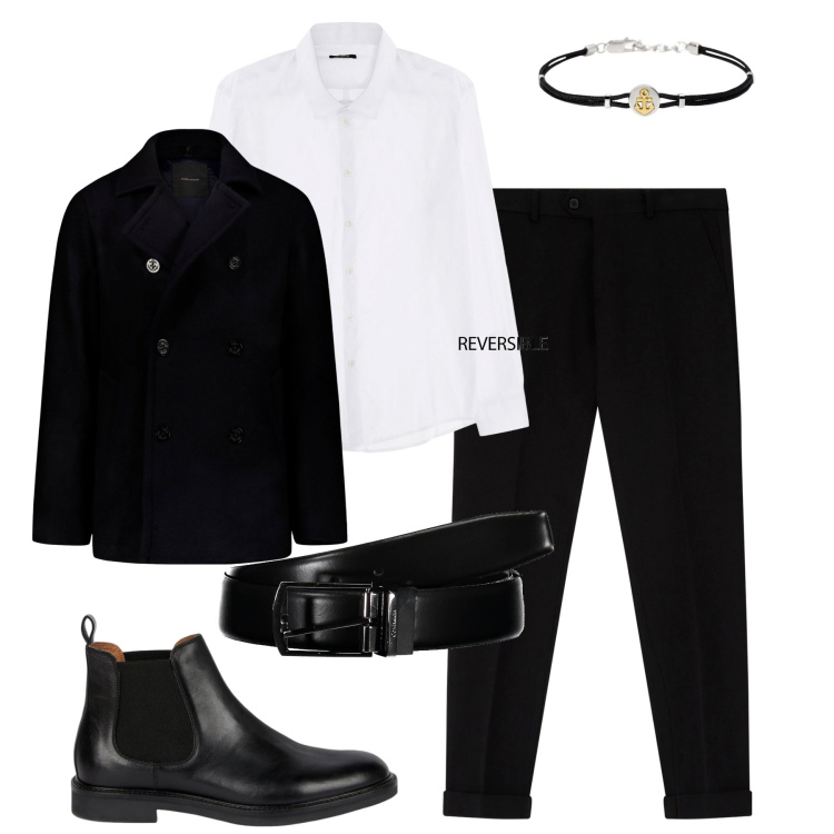 Outfit uomo - Un aperitivo dopo l\'ufficio. Stile Business/Elegante per Tutti i giorni. Abbinamento con braccialetti, camicie, pantaloni, giacche, stivali e stivaletti, cinture.