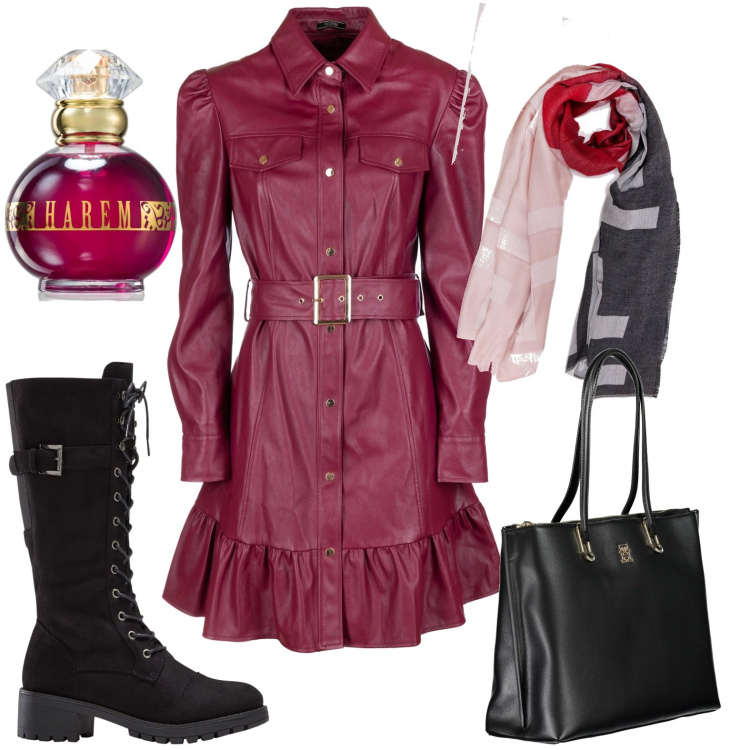Outfit donna - Total look #1980012. Stile Rock per Tutti i giorni. Abbinamento con stivali, profumi, vestiti chemisier, sciarpe, borse a spalla.