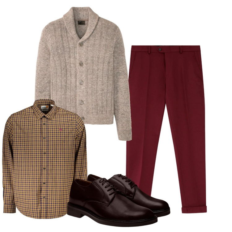 Outfit uomo - Con amici. Stile Trendy per Tutti i giorni. Abbinamento con cardigans, pantaloni, scarpe stringate, camicie.