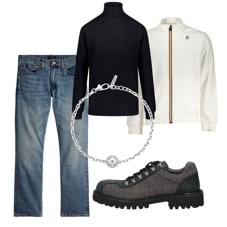 Outfit uomo - Un braccialetto al polso. Stile Casual per Tutti i giorni. Abbinamento con scarpe stringate, braccialetti, jeans dritti, maglieria, felpe.