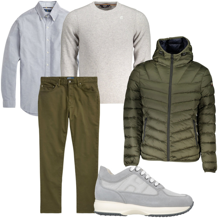 Outfit uomo - La giacca oliva. Stile Urban per Ufficio. Abbinamento con sneakers, camicie, pantaloni chino, giacche, maglieria.