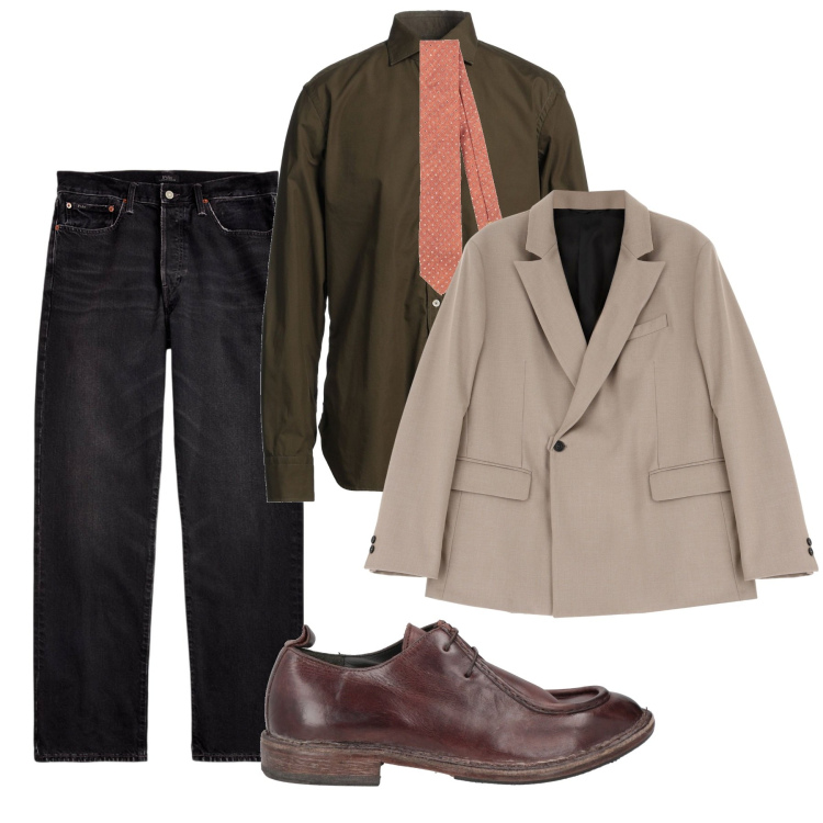 Outfit uomo - Giocare di colori. Stile Trendy per Tutti i giorni. Abbinamento con scarpe stringate, cravatte, camicie, giacche, jeans dritti.
