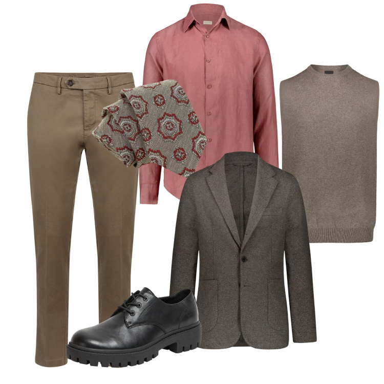 Outfit uomo - Originale ed elegante. Stile Business/Elegante per Ufficio. Abbinamento con scarpe stringate, cravatte, pantaloni chino, giacche, gilet, camicie.