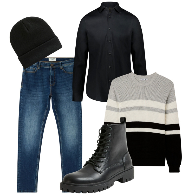 Outfit uomo - Spritz time. Stile Casual per Tutti i giorni. Abbinamento con jeans skinny, anfibi, maglieria, berretti, camicie.