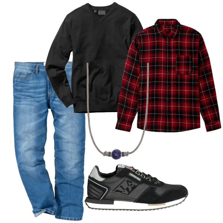 Outfit uomo - I jeans più azzurri. Stile Casual per Tutti i giorni. Abbinamento con jeans dritti, maglieria, camicie, collane, sneakers.