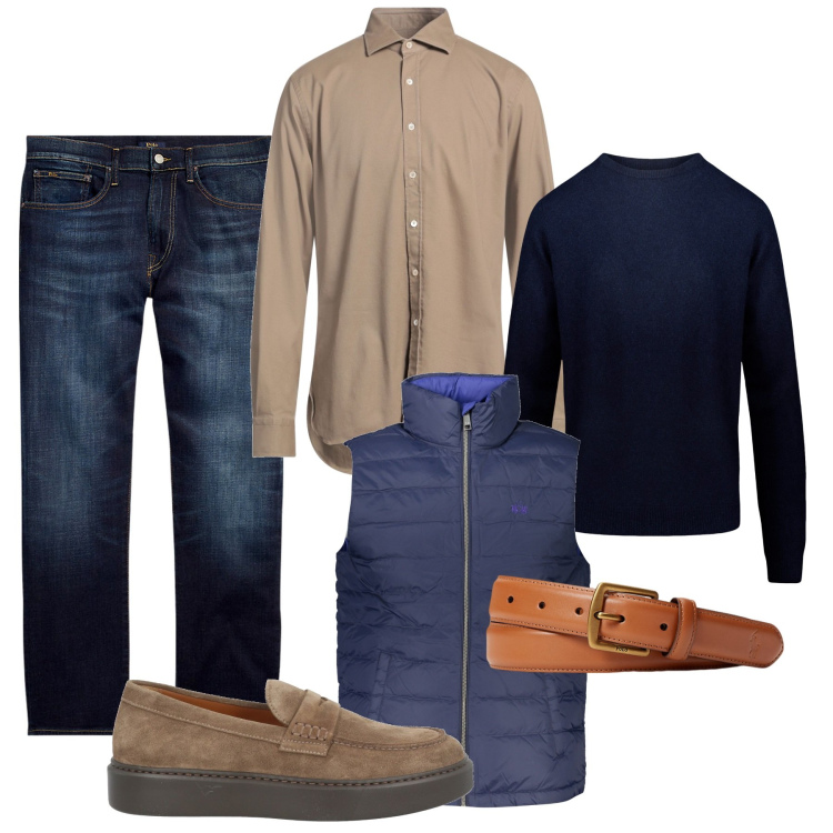 Outfit uomo - Inserti noisette. Stile Casual per Tutti i giorni. Abbinamento con scarpe stringate, camicie, jeans dritti, cinture, maglieria, giacche.