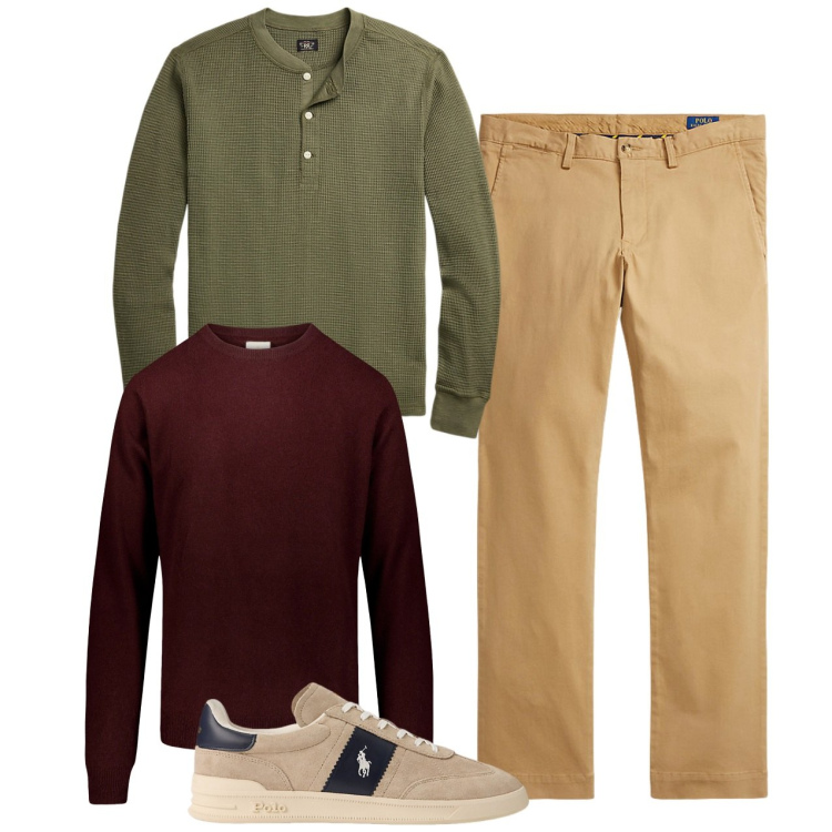 Outfit uomo - Casual brown. Stile Casual per Tutti i giorni. Abbinamento con pantaloni, sneakers, t-shirt, maglieria.