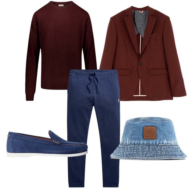 Outfit uomo - Cappello denim. Stile Urban per Tutti i giorni. Abbinamento con giacche, scarpe stringate, pantaloni, maglieria, cappelli.