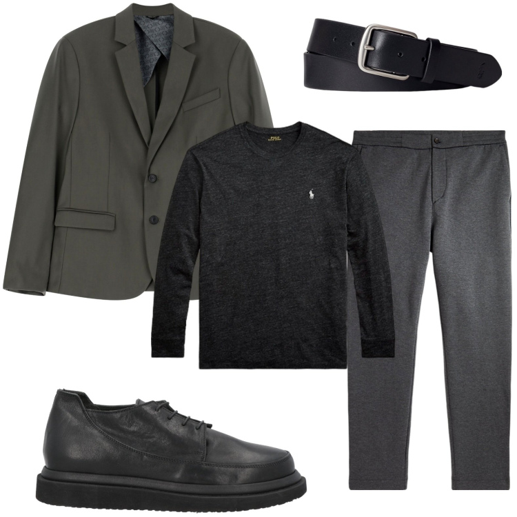 Outfit uomo - Black night. Stile Urban per Serata speciale. Abbinamento con scarpe stringate, giacche, cinture, pantaloni, t-shirt.