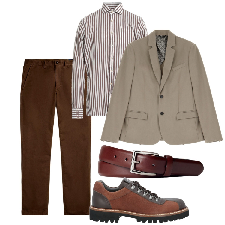Outfit uomo - Righe. Stile Casual per Tutti i giorni. Abbinamento con scarpe stringate, camicie, giacche, cinture, pantaloni.