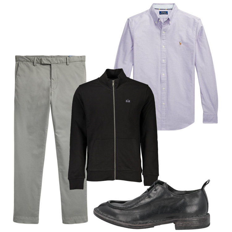 Outfit uomo - Grigio e glicine. Stile Casual per Tutti i giorni. Abbinamento con scarpe stringate, camicie, pantaloni, felpe.